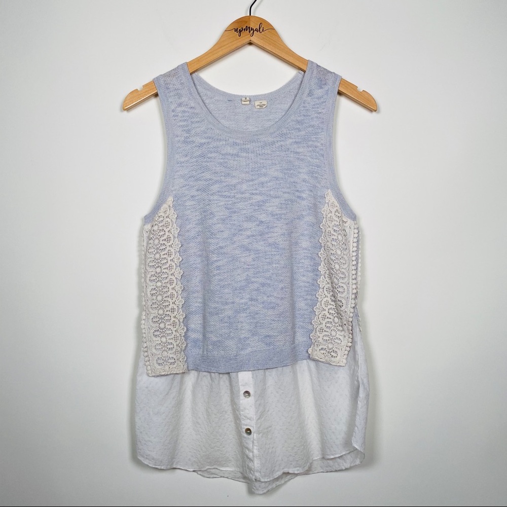 Anthropologie Moth Montage Mixed Media Knit Crochet Tank Top Blue Size Medium